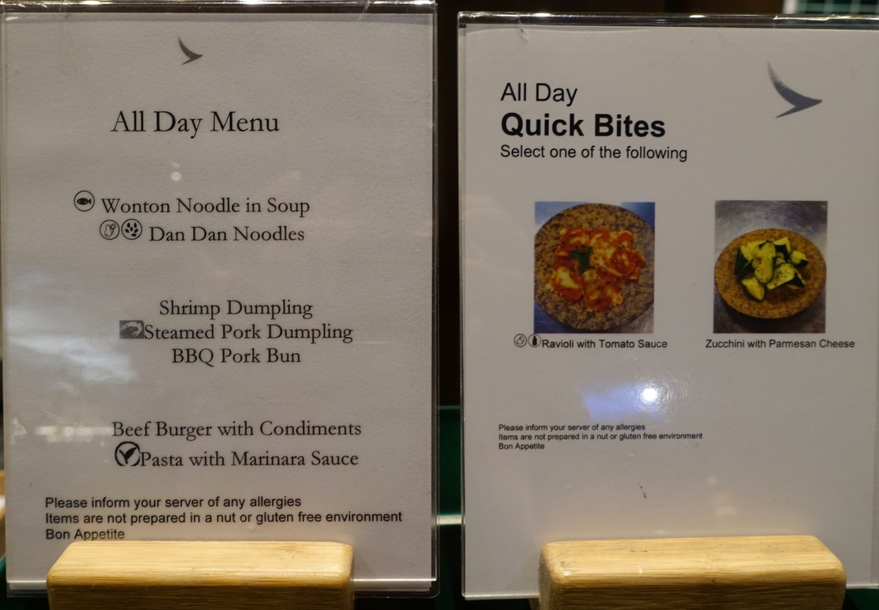 The Noodle Bar Menu, Cathay Pacific Vancouver Lounge Review