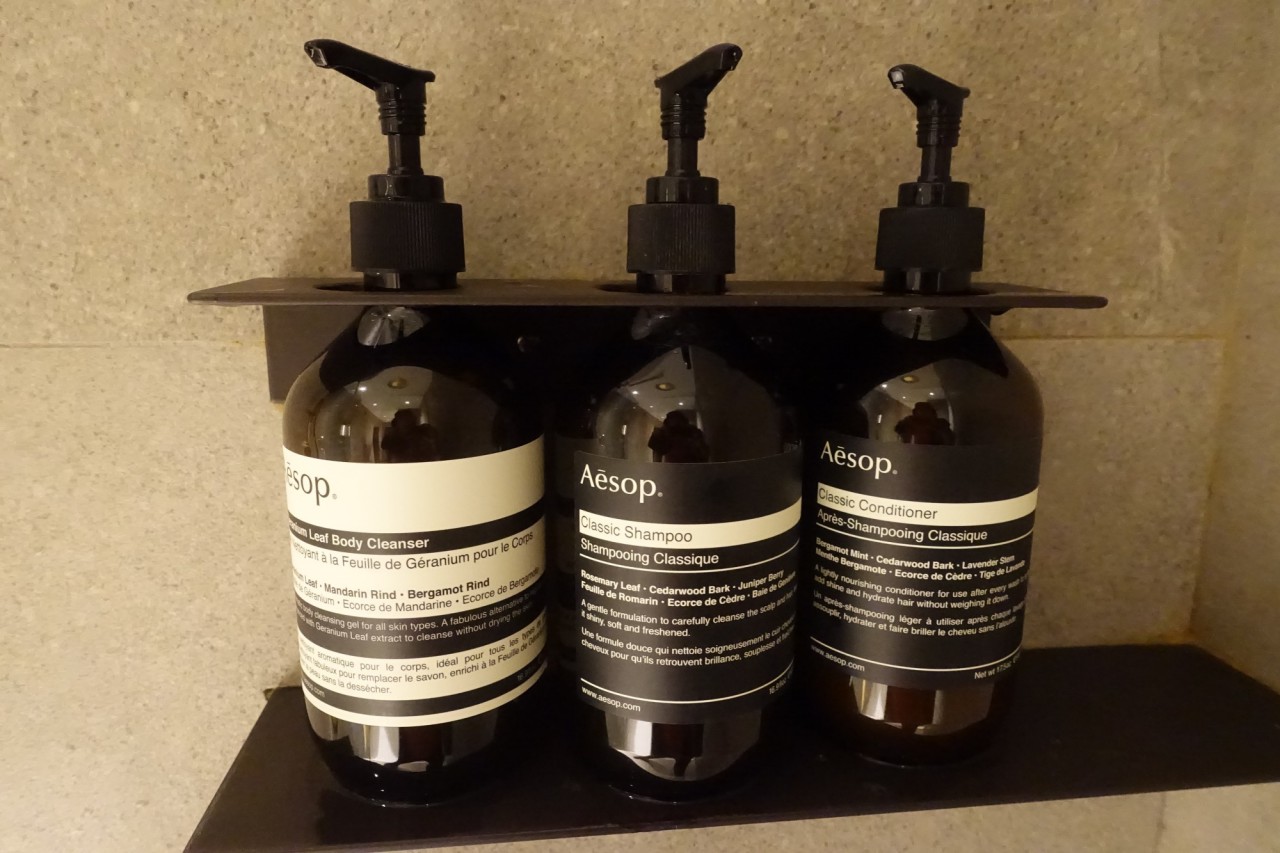 Aesop Bath Products, Cathay Pacific Vancouver Lounge Review, Shower Room
