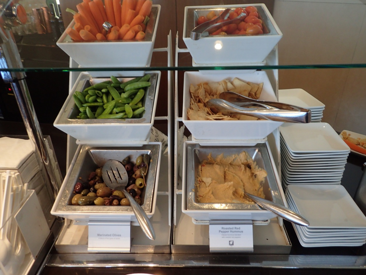 Vegetables, Olives, Hummus, American Admirals Club SFO Lounge