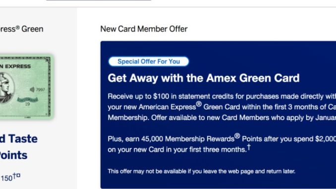 45K AMEX Green Card Bonus Offer