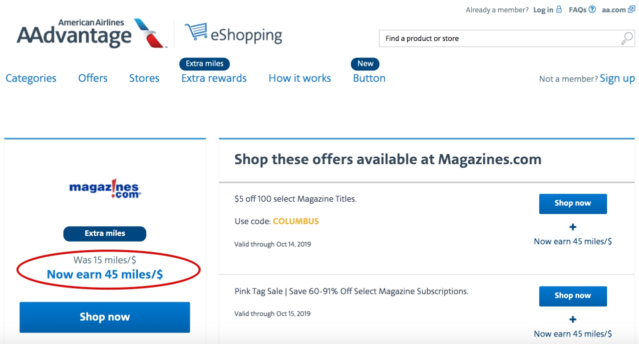 45X AAdvantage Miles per Dollar at Magazines.com