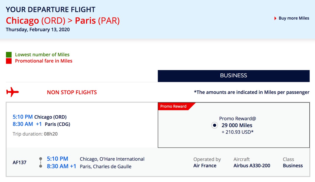 Air France Business Class 29,000 Flying Blue Miles to Europe 2020