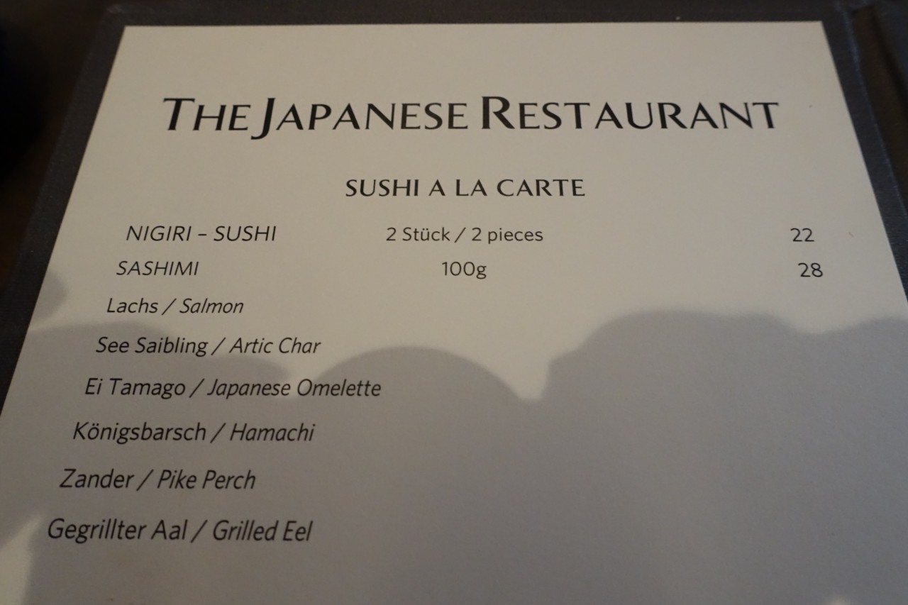 Sushi Menu, The Japanese Restaurant, Chedi Andermatt Review
