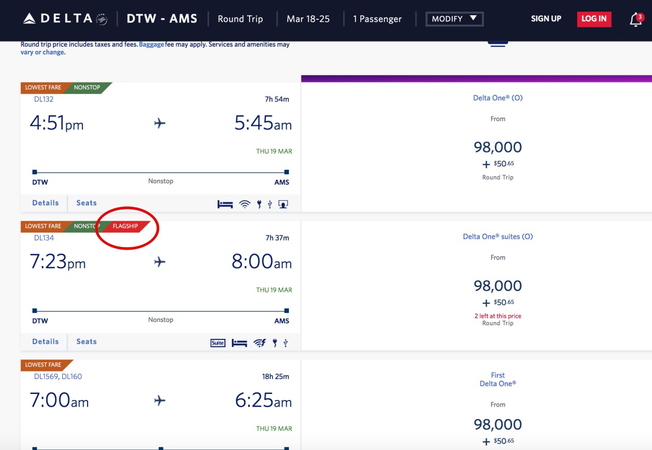 Detroit DTW to Amsterdam AMS in Delta One Suites