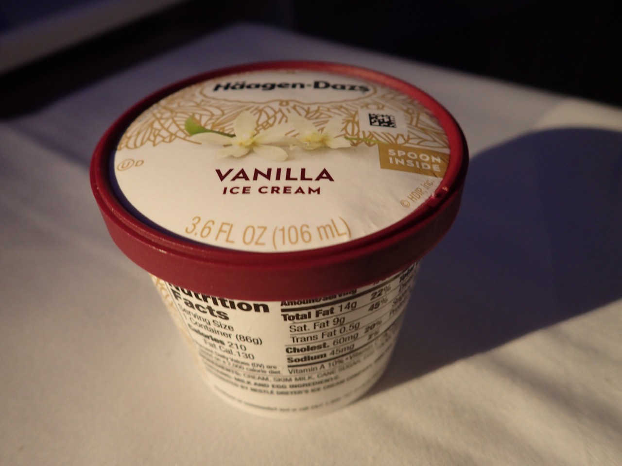 Finnair Business Class Dessert: Haagen-Dazs Vanilla Ice Cream
