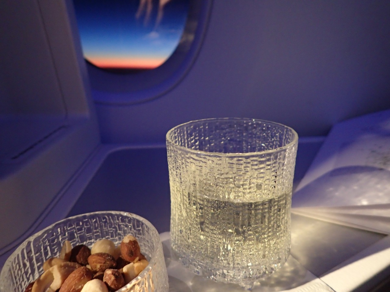 Finnair Business Class Review: Warmed Mixed Nuts and Water