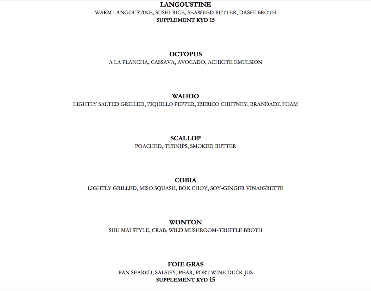 Blue by Eric Ripert, Grand Cayman Menu-Lightly Touched