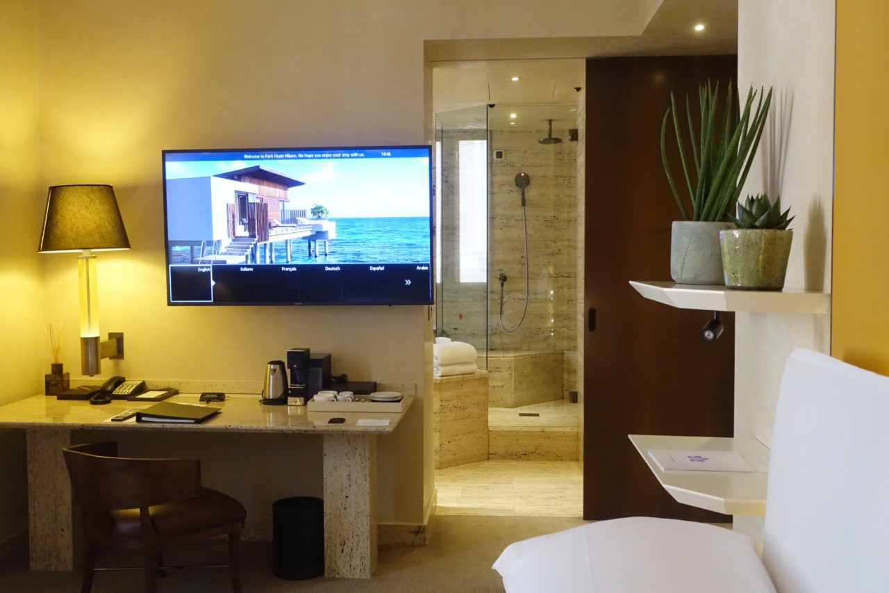 Park Hyatt Milan Review: King Room Work Desk and TV