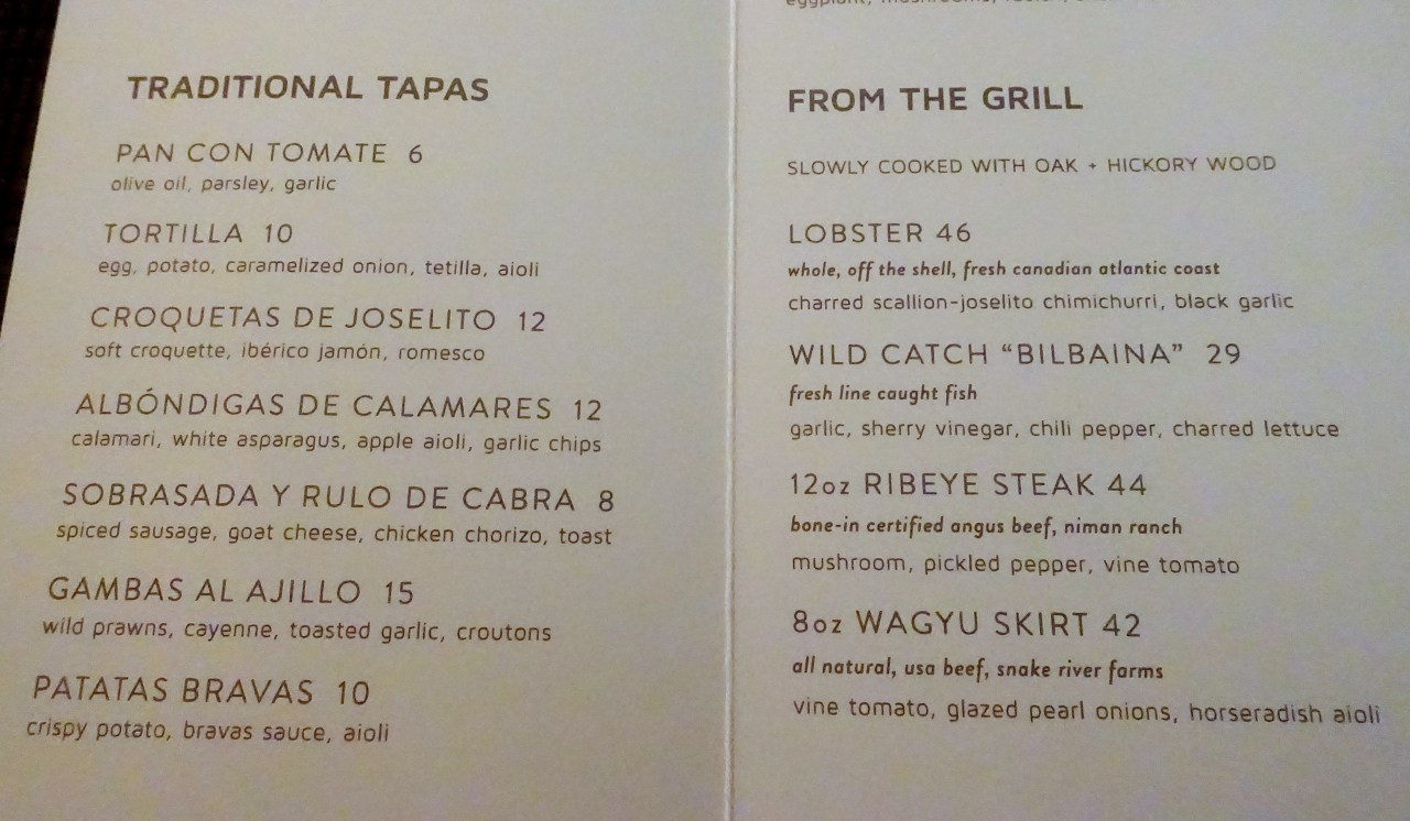 Avecita Dinner Menu, Kimpton Seafire Grand Cayman