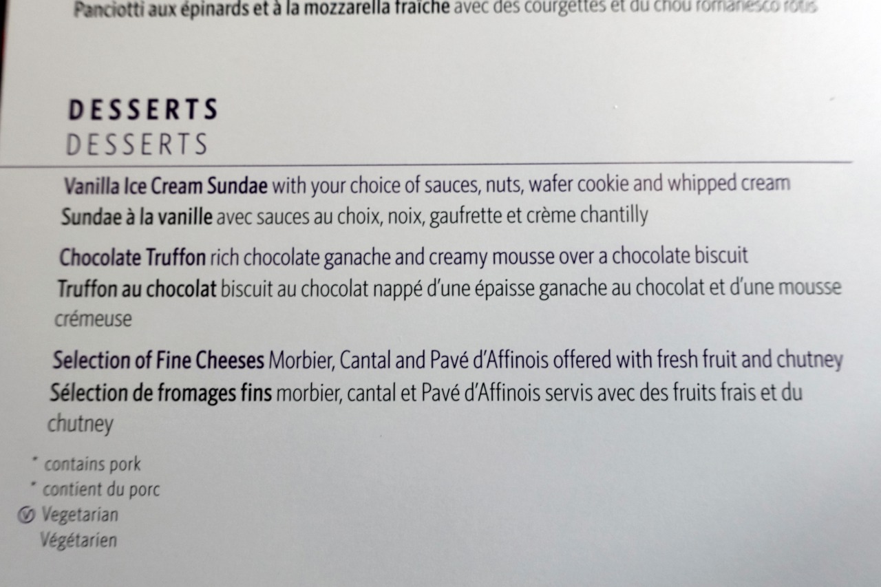 Delta One Dessert Menu, Paris to NYC