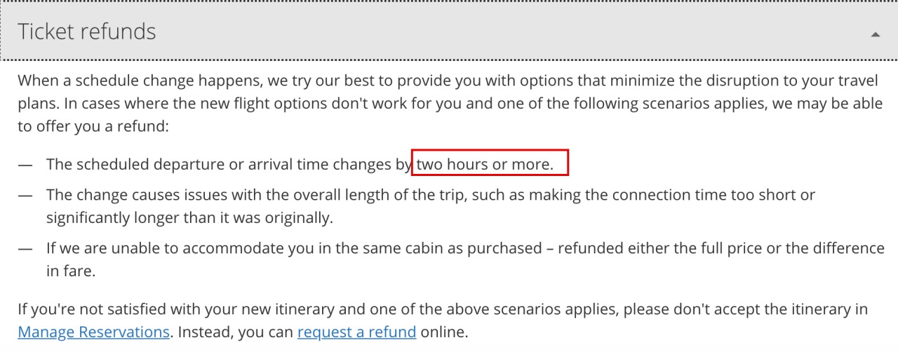 United's Old Schedule Change Refund Policy Was 2+ Hours