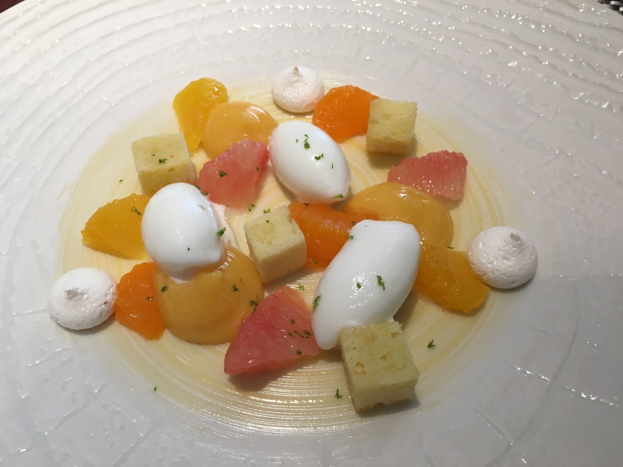 Passion Fruit Cream with Citrus and Lemon Sorbet, Chez Olivier Tokyo
