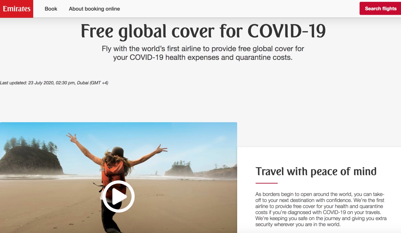 Emirates: Free Insurance for COVID-19 Medical Expenses