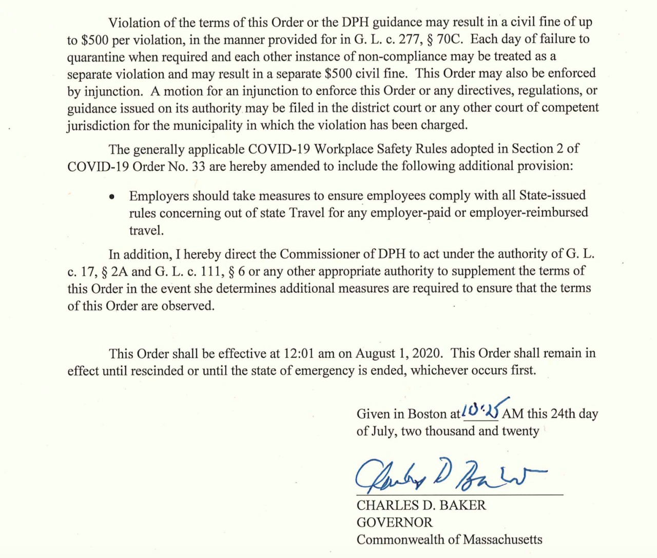 Massachusetts: Coronavirus Quarantine or $500 Daily Fine