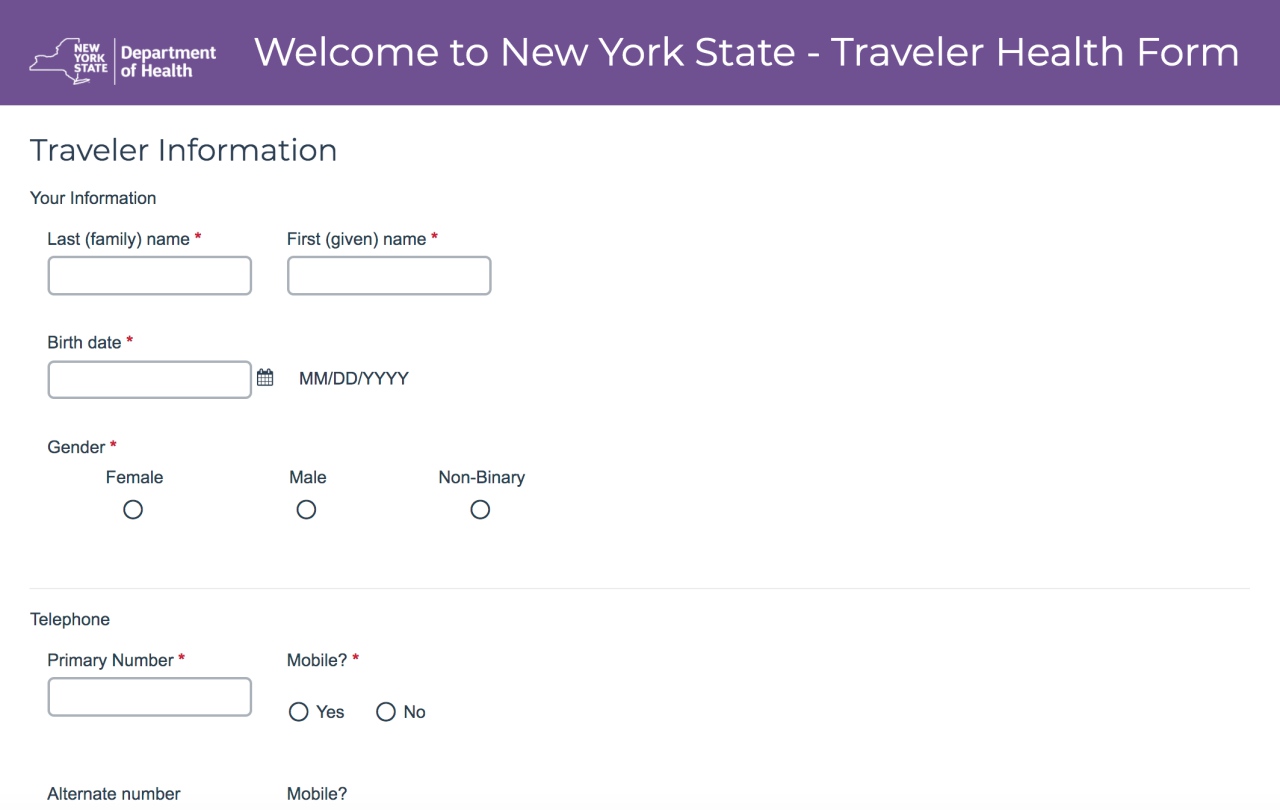 New York State Health Form Required or $2000 Fine