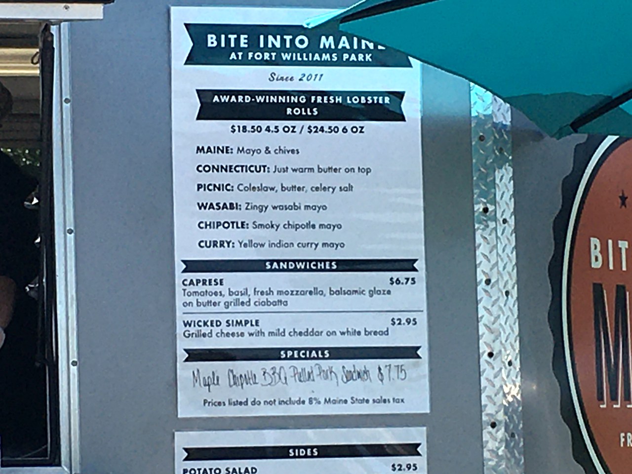 Bite into Maine Fort Williams Food Truck Menu