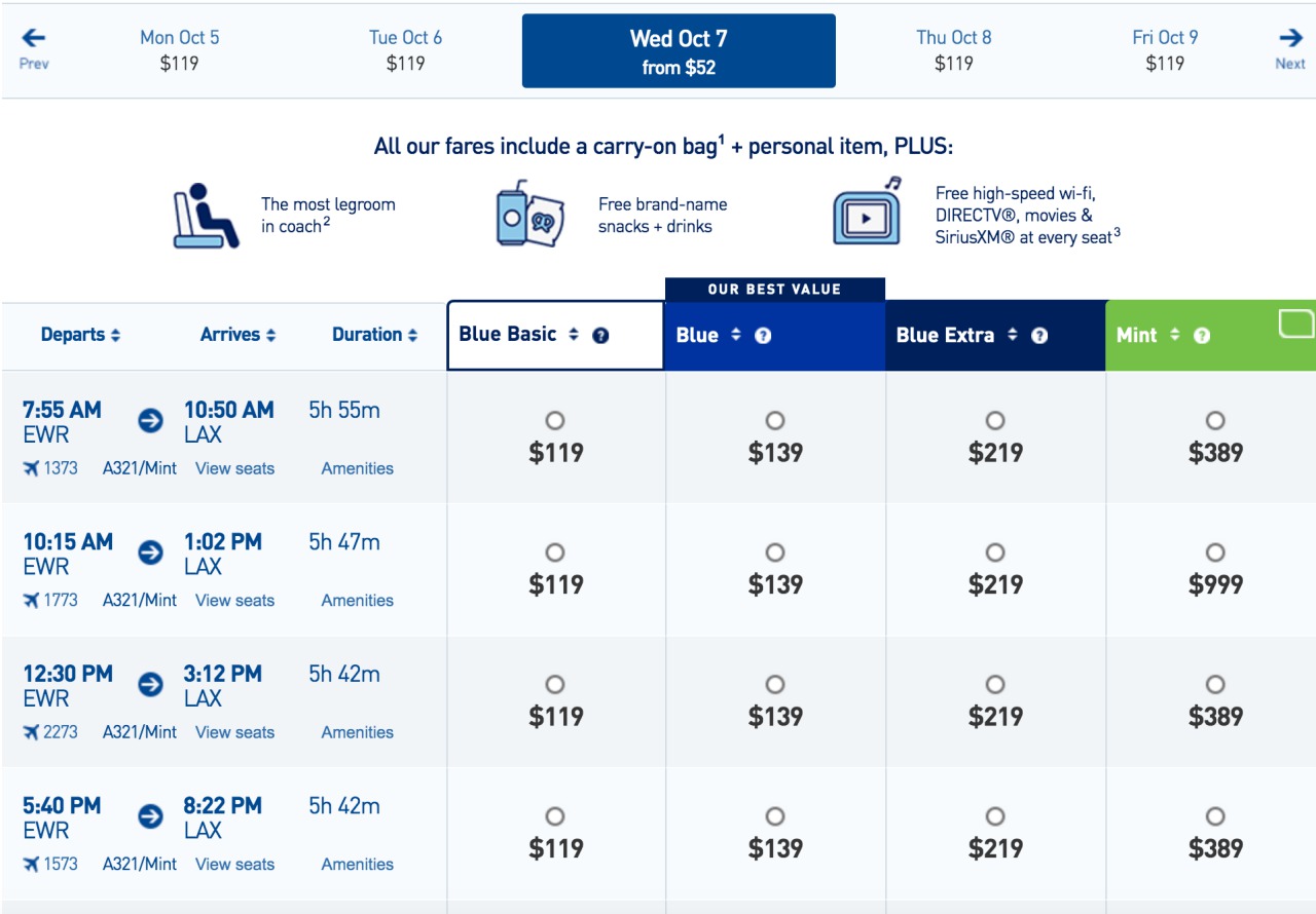 Fly JetBlue Mint for Just $389 from EWR to LAX