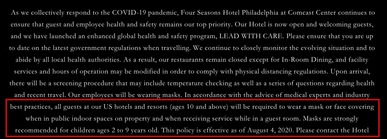 Four Seasons: All US Hotel Guests Must Wear Face Masks