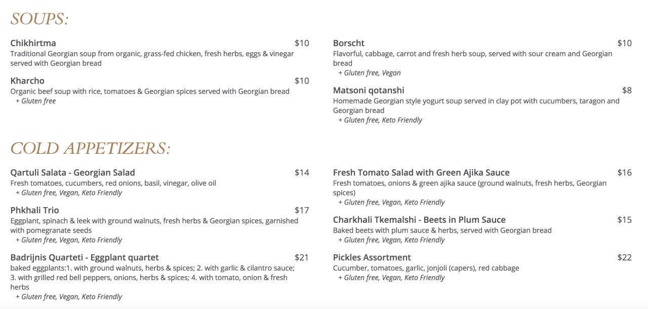 Oda House Menu: Soups and Cold Appetizers