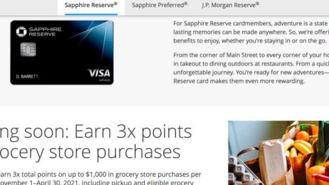 Chase Sapphire Reserve: 3X Bonus Groceries