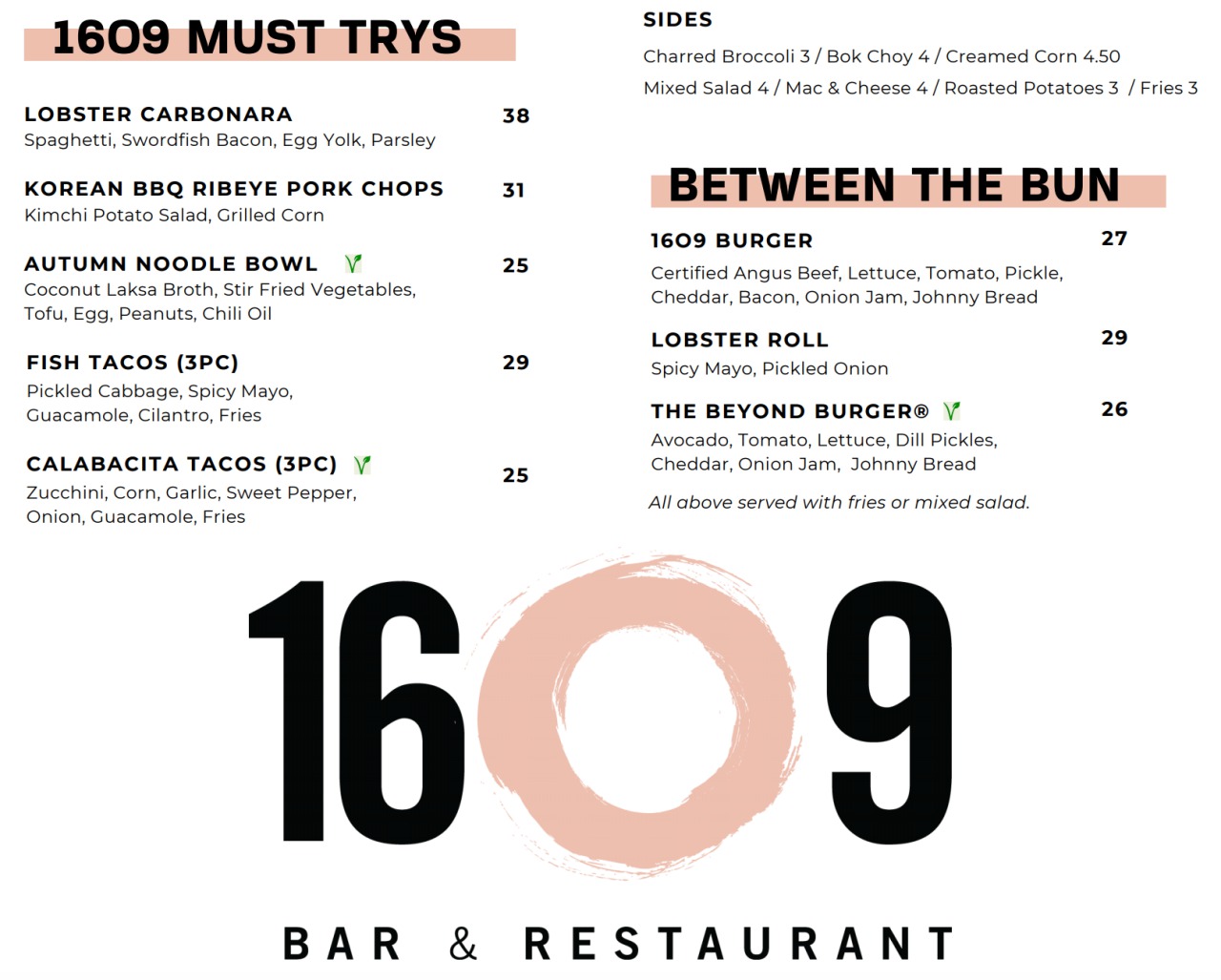 1609 Restaurant Menu