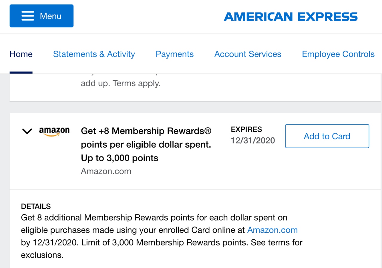 AMEX Offers: 5X on Amazon