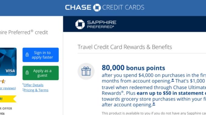 80K Chase Sapphire Preferred Bonus Offer