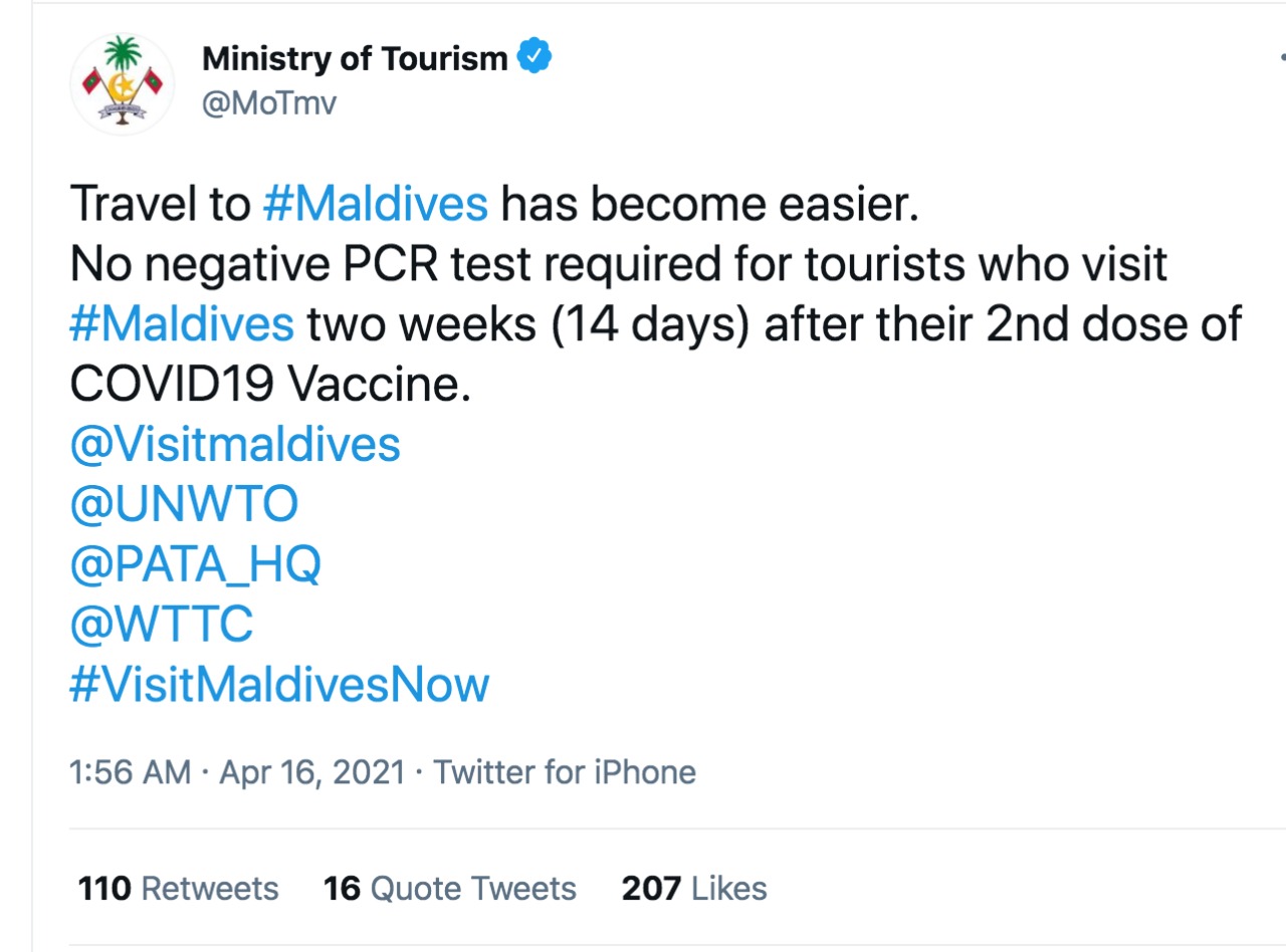 Maldives Open to Vaccinated Visitors