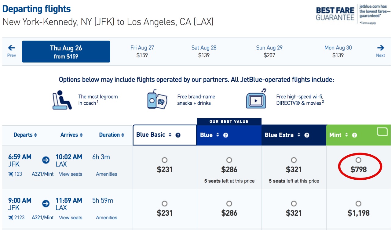 New JetBlue Mint Suite Fares Start at $798