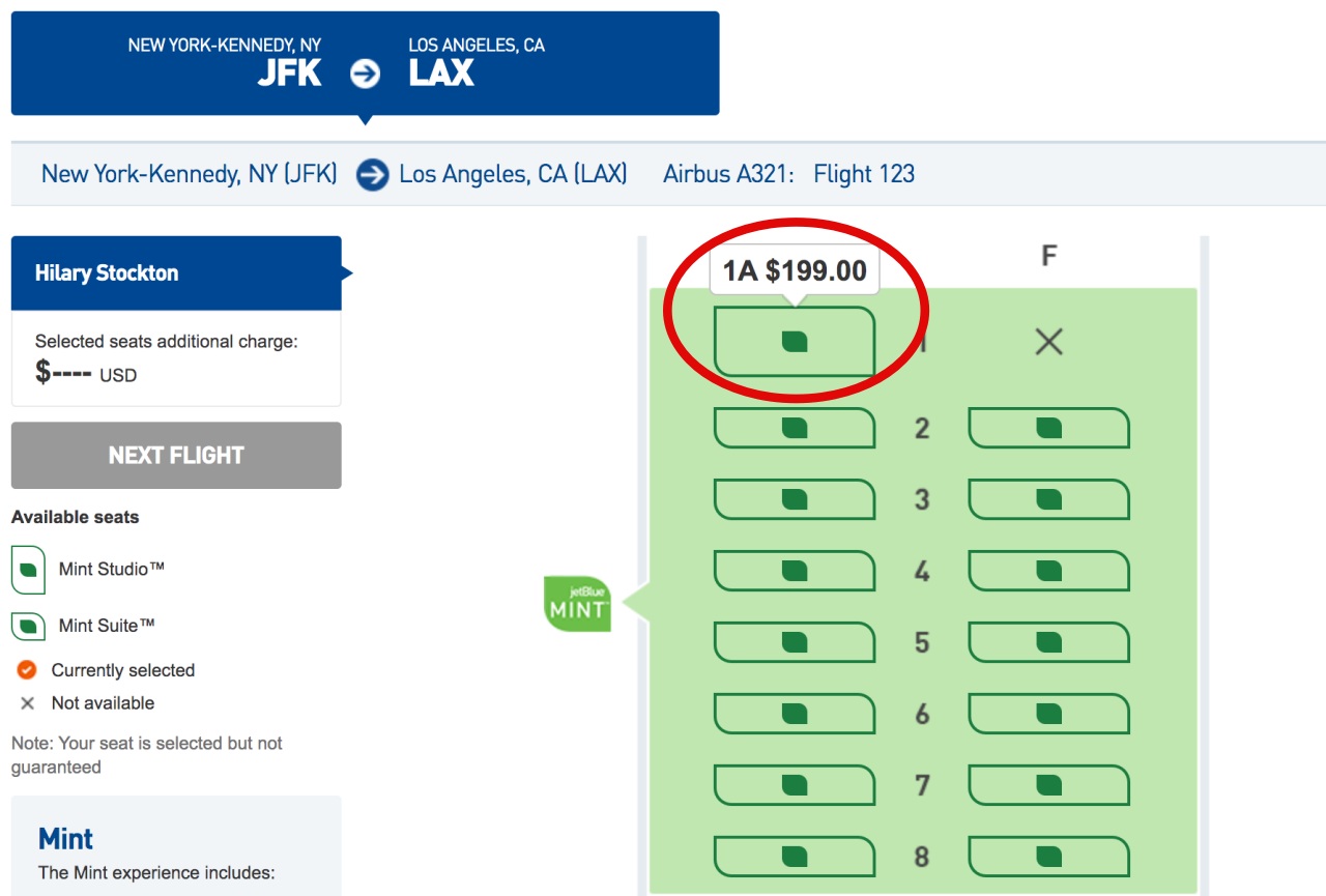 Reserving JetBlue Mint Studio Costs $199 More