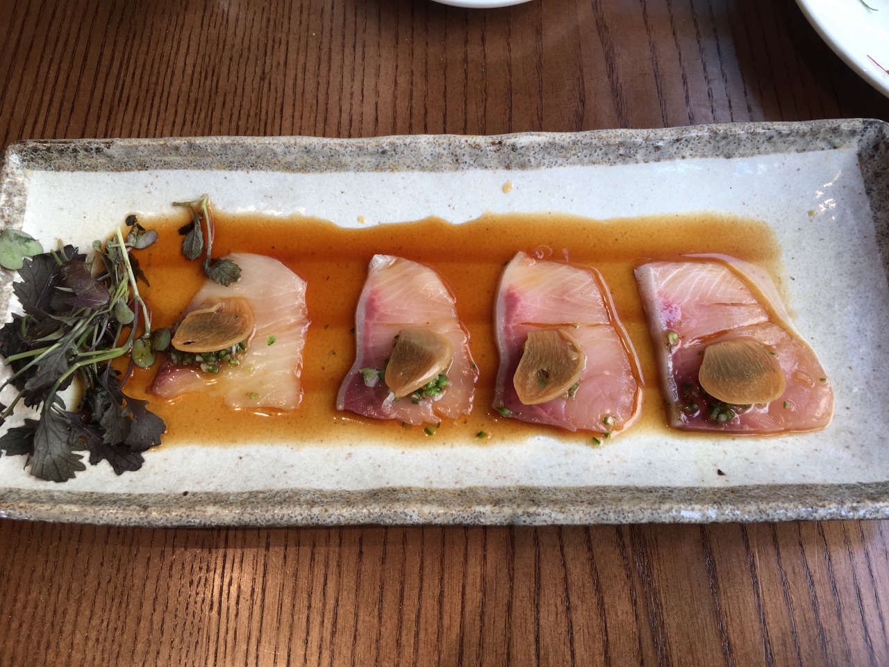 Yellowtail Sashimi with Green Chili Relish, Zuma Boston Review