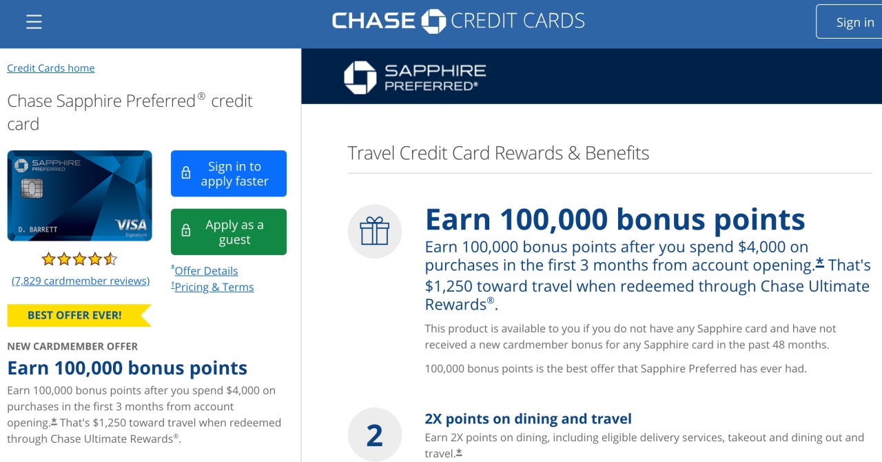 100K Chase Sapphire Preferred Offer with No Annual Fee