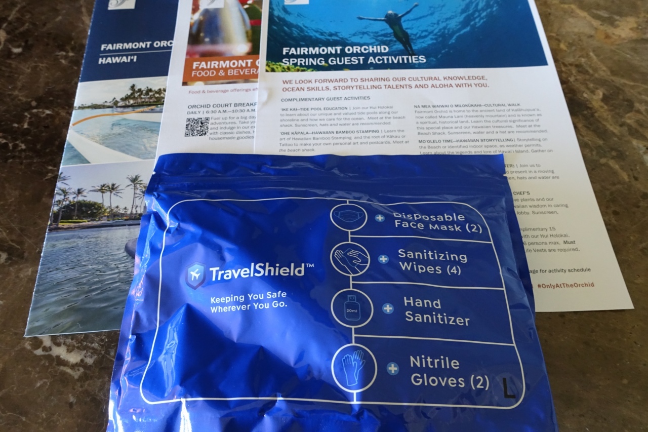 Fairmont Orchid COVID-19 package: face masks, hand sanitizer, sanitizing wipes, gloves