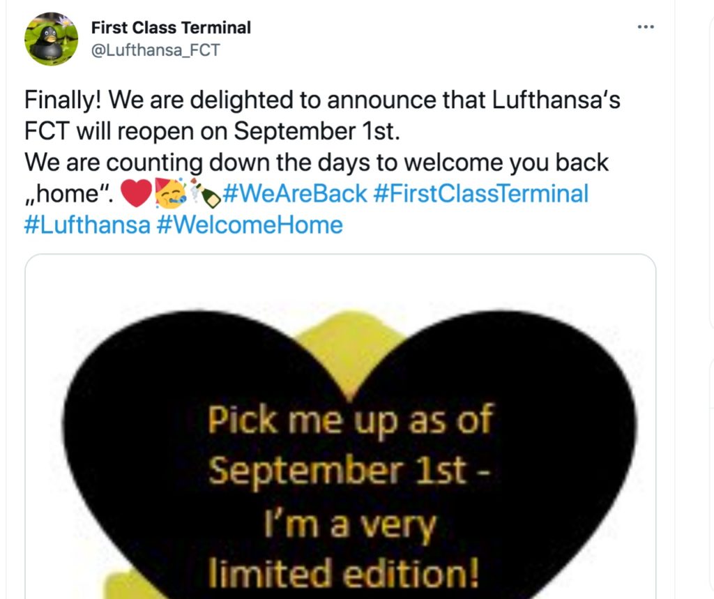Lufthansa First Class Terminal Reopens September 1, 2021