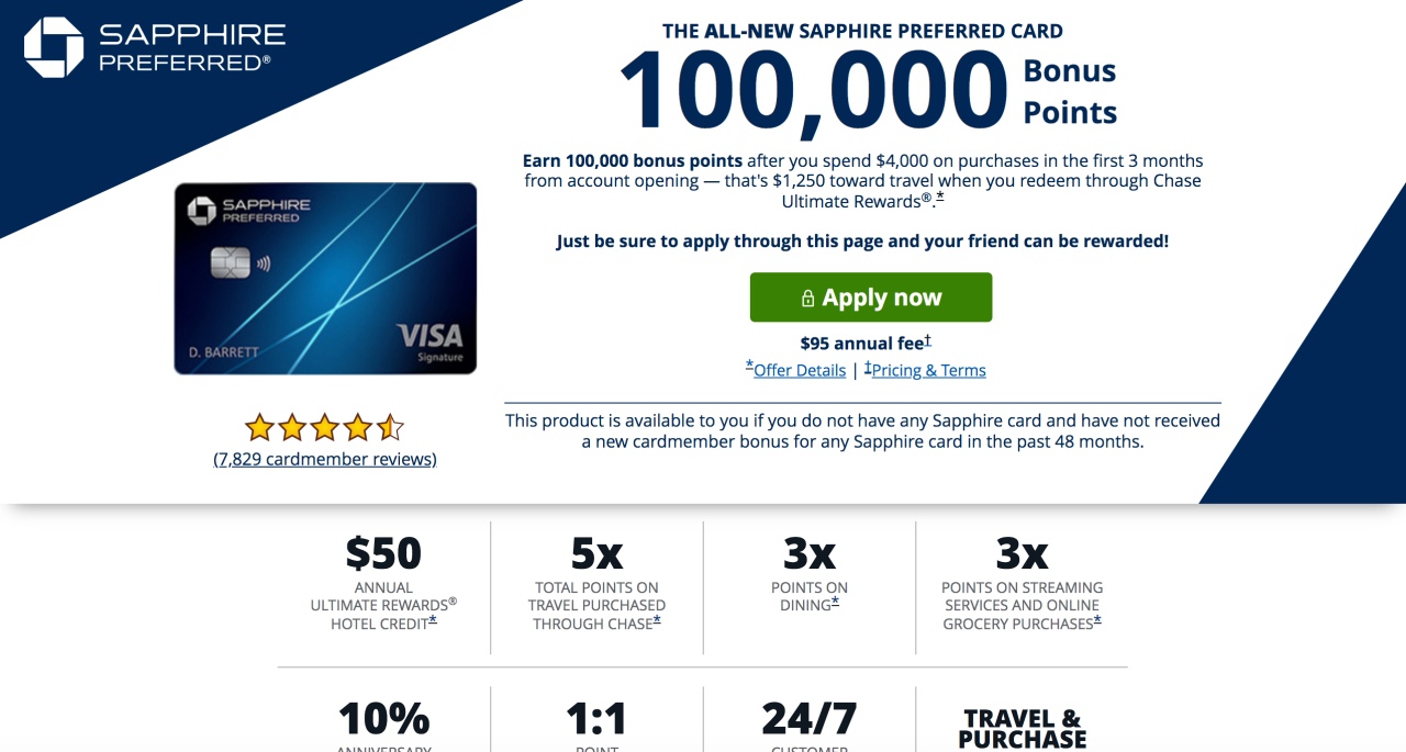 Last Chance: 100K Chase Sapphire Preferred Offer