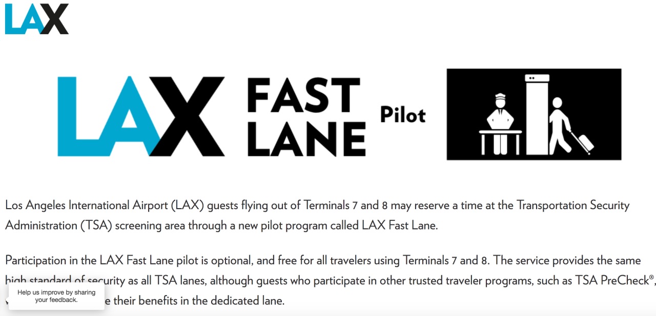 LAX Fast Lane: Expedite TSA Screening, Security