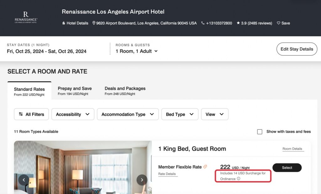 Renaissance LAX Airport Hotel Junk Fee Surcharge