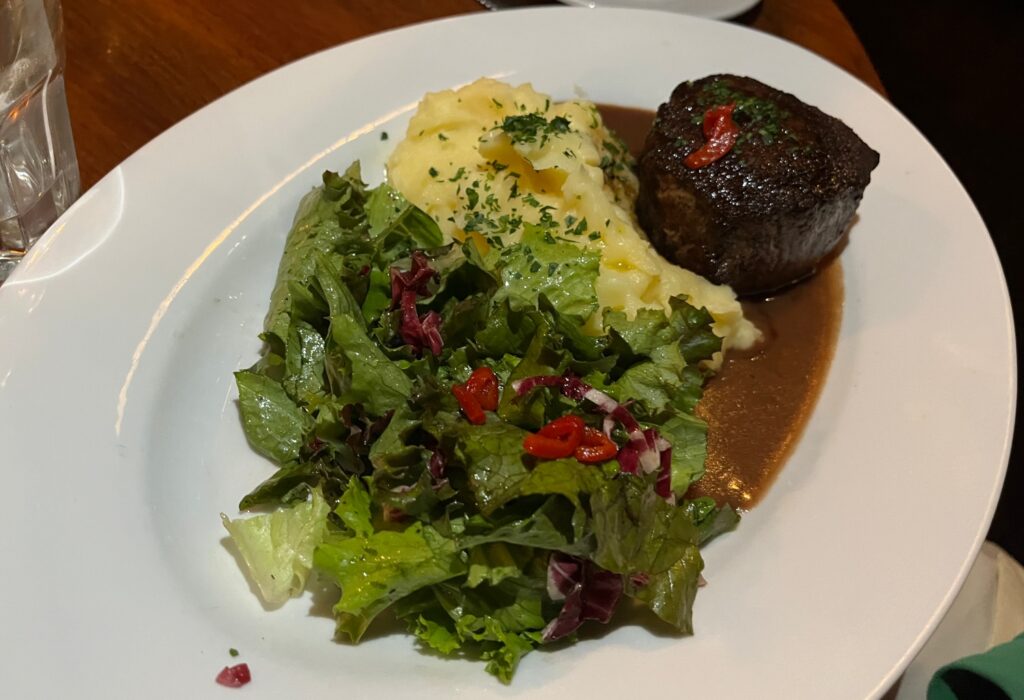 Filet Mignon with Mashed Potatoes and Salad, L'Ardoise Bistro San Francisco Review