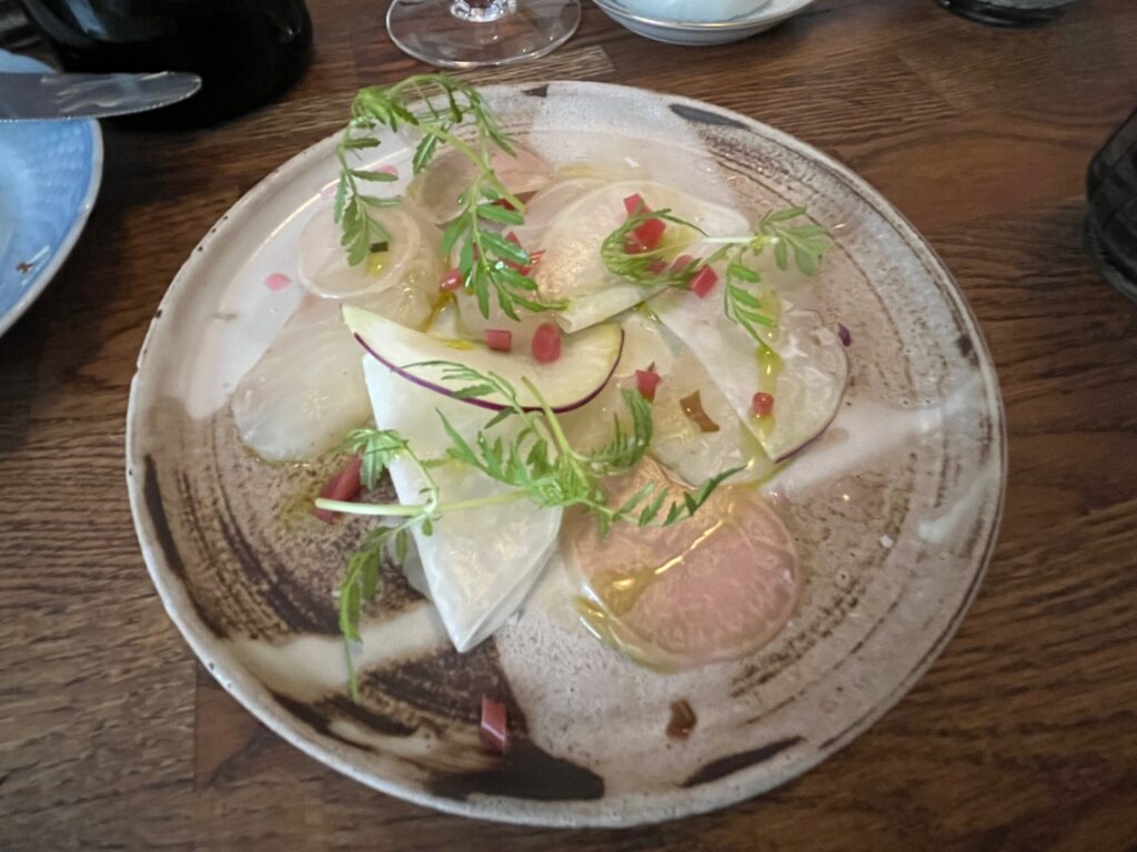Salted Perch with Kohlrabi and Lovage, Ancestrale Copenhagen 