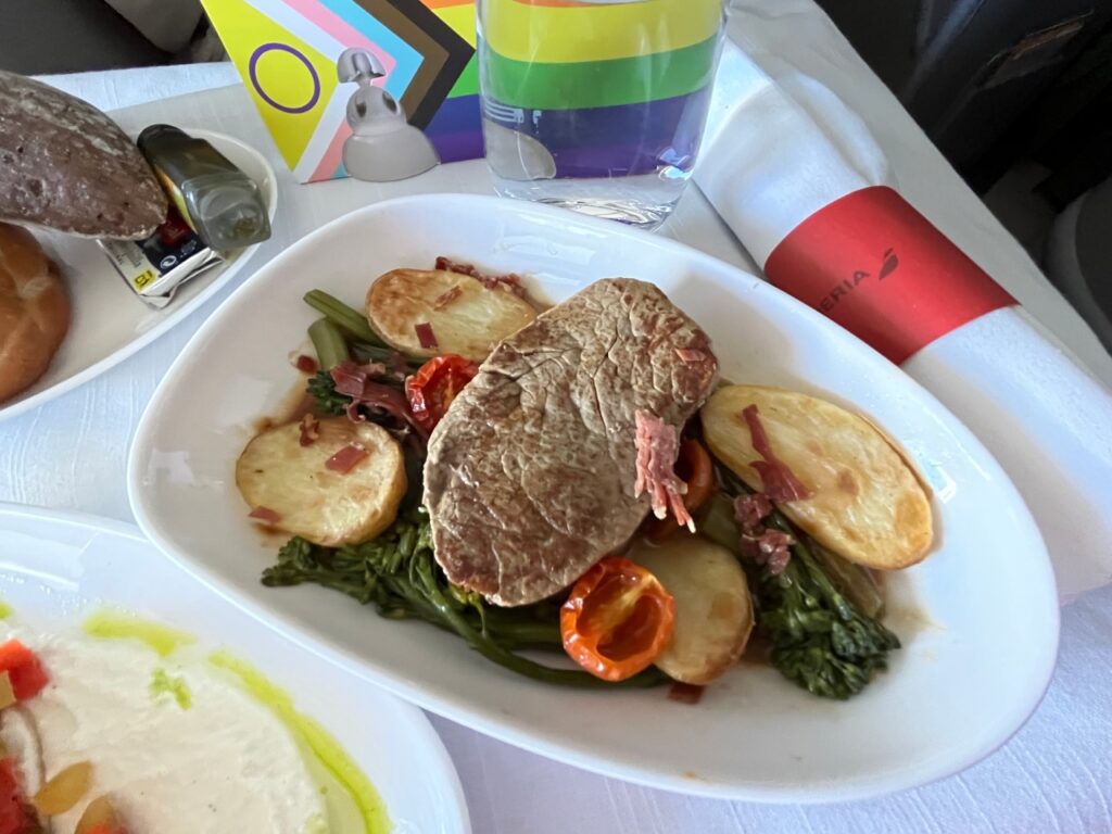 Grilled Veal Steak in Green Pepper Sauce, Iberia Business Class