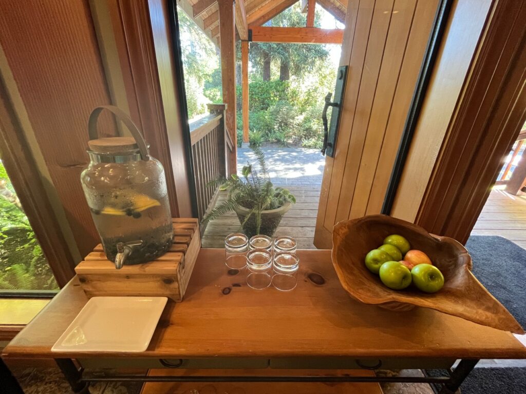 Lobby Water and Fruit, Long Beach Lodge Tofino