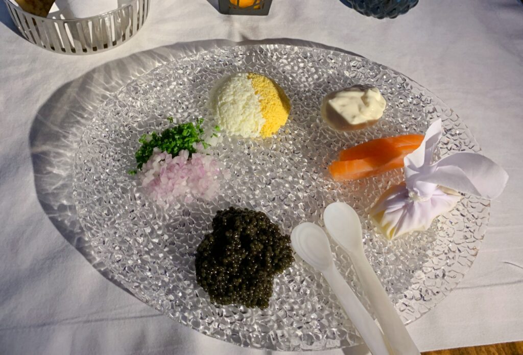 Caviar and Balik Salmon Service, Qatar First Class Review by TravelSort