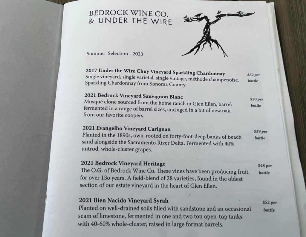 Bedrock Wine Co. Wine Tasting: Flight of Five Wines