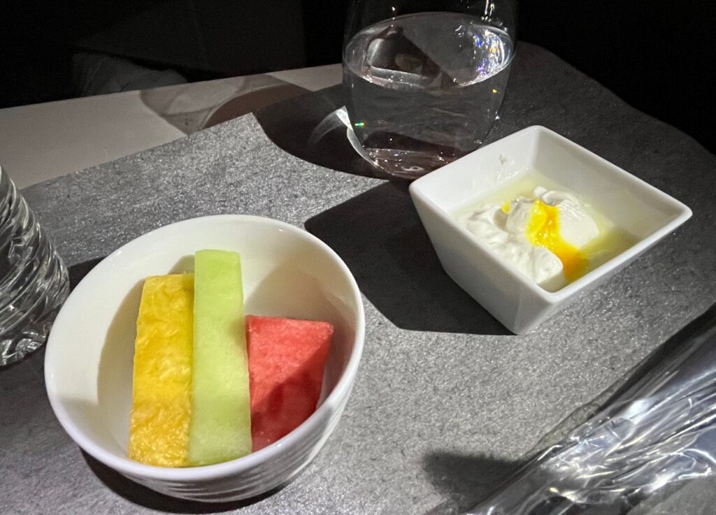 Japan Airlines 787-9 Business Class Fresh Fruit and Mango Yogurt