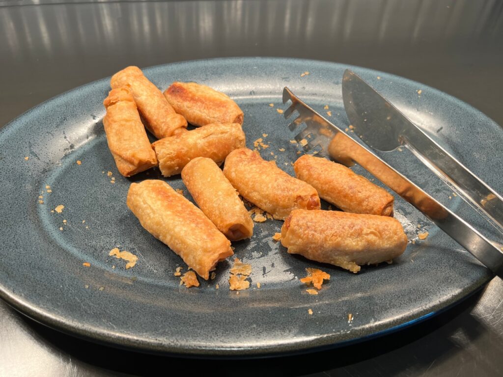 British Airways Lounge SFO for JAL Business Class: Hot Buffet Spring Rolls