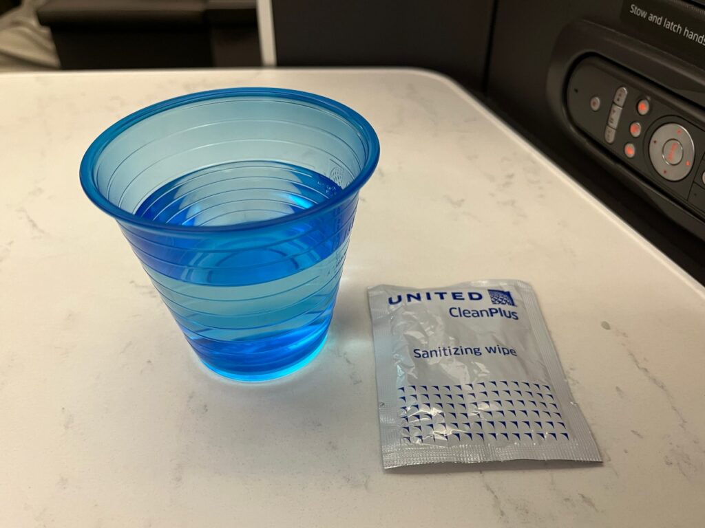 United Polaris Business Class Pre-Flight Drink: Water