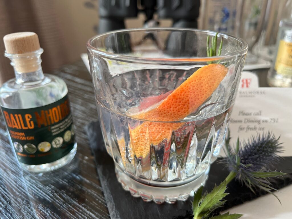 Baile Mhoireil Gin Cocktail Welcome Amenity, The Balmoral Hotel Edinburgh Review