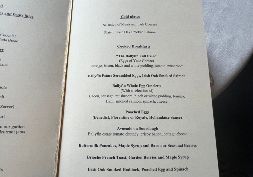 Ballyfin Breakfast Menu