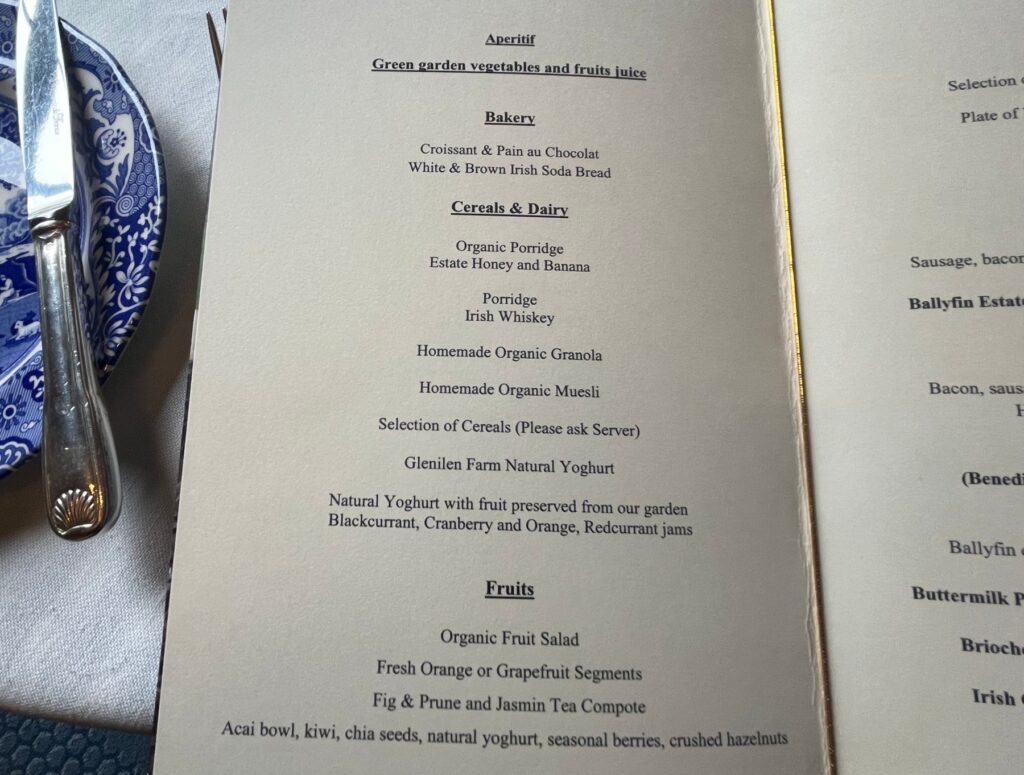 Ballyfin Breakfast Menu