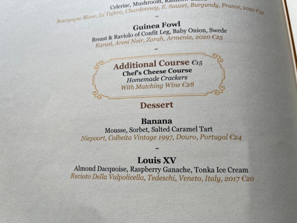 Ballyfin Restaurant Menu (A La Carte)
